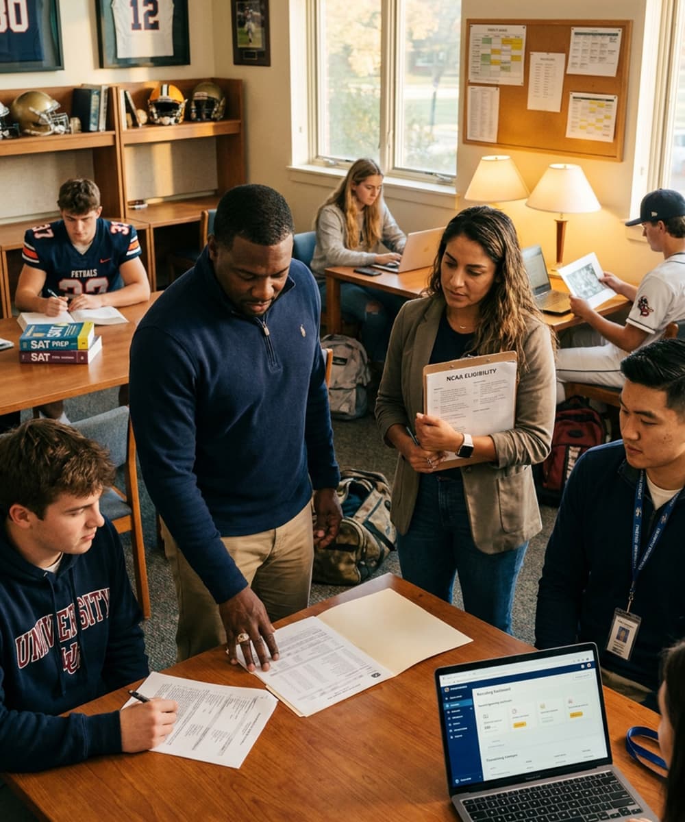 The PlayEligible team working with student-athletes